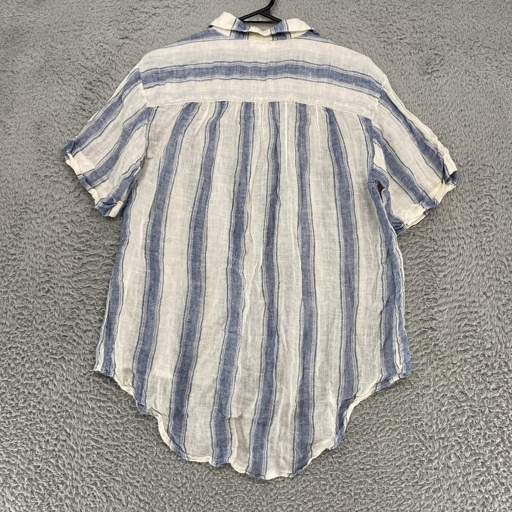 Sundance 100% Linen Shirt Womens Small Blue White Stripe Button Front Top Hi-Lo - Picture 10 of 11